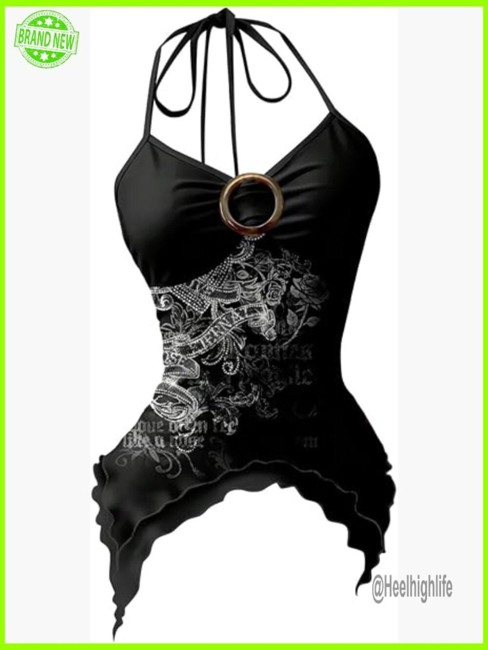 Gothic Graphic Halter Crop Top Sleeveless Y2k Music Festival Concert Outfit